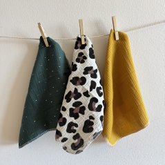 Olulu Sada mini plenek tmavě zelená se zlatými proužky, leopard, okrová