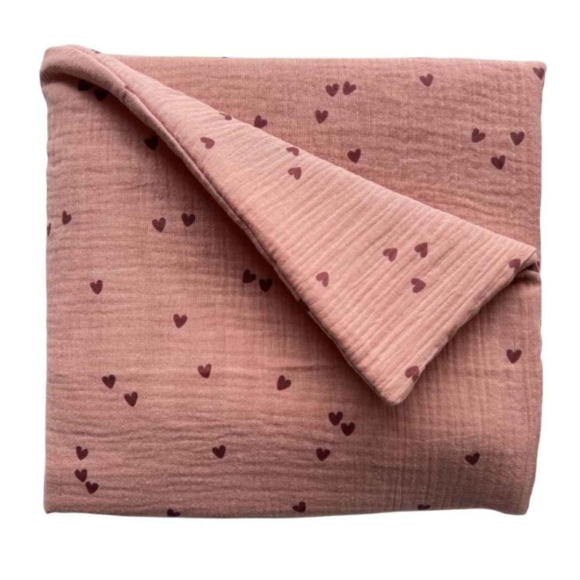 Olulu Mušelínová zateplená dečka růžová s červenými srdíčky