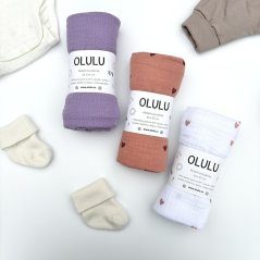 Olulu Akční set 3 plenek - bílá a růžová s červenými srdíčky, lila