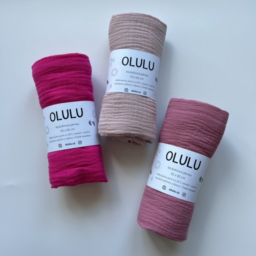 Akční set 3 plenek - světle růžová, tmavě růžová a zářivě růžová