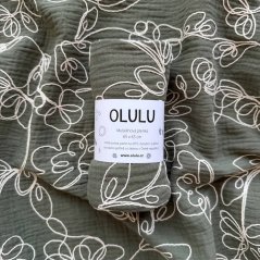 Olulu Mušelínová plenka khaki vyšívané květy Olulu Mušelínová plenka khaki vyšívané květy