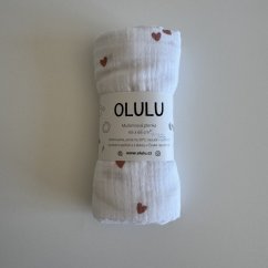 Mušelínová plenka bílá s červenými srdíčky (špinavá látka)