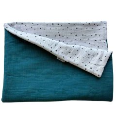 Olulu Mušelínová zateplená dečka bílá s černými puntíky + petrolejová