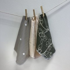 Olulu Sada mini plenek krémová, ovečky, khaki vyšívané květy