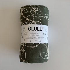 Olulu Zavinovací mušelínová plenka khaki vyšívané květy (130x100cm) Olulu Zavinovací mušelínová plenka khaki vyšívané květy (130x100cm)