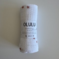 Olulu Mušelínová plenka bílá s červenými srdíčky 65x65 (šmouha)