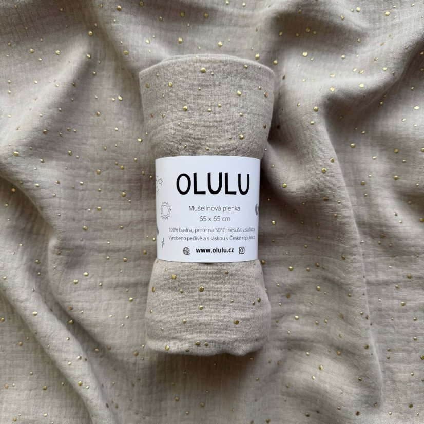 Olulu Mušelínová plenka béžová se zlatými tečkami