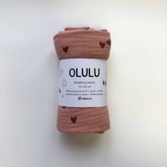 Olulu Mušelínová plenka růžová s červenými srdíčky Olulu Mušelínová plenka růžová s červenými srdíčky
