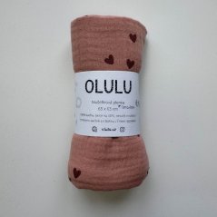 Olulu Mušelínová plenka růžová s červenými srdíčky
