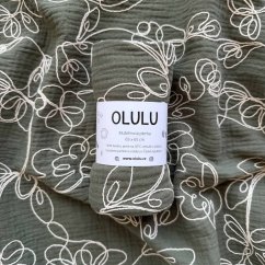 Olulu Mušelínová plenka khaki vyšívané květy Olulu Mušelínová plenka khaki vyšívané květy