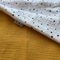 Olulu Mušelínová zateplená dečka bílá s černými puntíky + okrová Olulu Mušelínová zateplená dečka bílá s černými puntíky + okrová