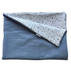 Olulu Mušelínová zateplená dečka bílá s černými puntíky + modrá Olulu Mušelínová zateplená dečka bílá s černými puntíky + modrá