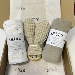 Medium set bílá a béžová se zlatými tečkami, béžové kousátko