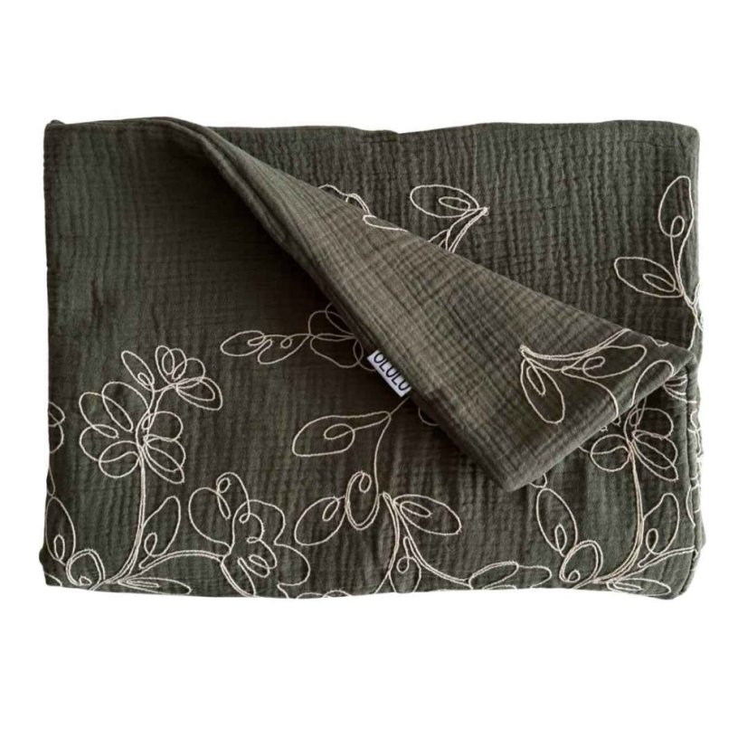 Olulu Mušelínová zateplená dečka khaki vyšívané květy