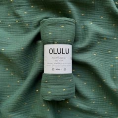 Olulu Mušelínová plenka tmavě zelená se zlatými proužky Olulu Mušelínová plenka tmavě zelená se zlatými proužky