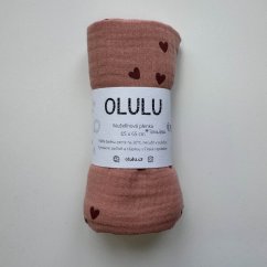Olulu Mušelínová plenka růžová s červenými srdíčky