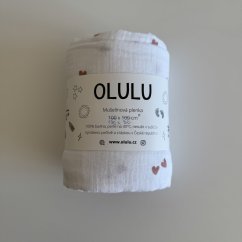 Zavinovací mušelínová plenka bílá s červenými srdíčky 130x80cm