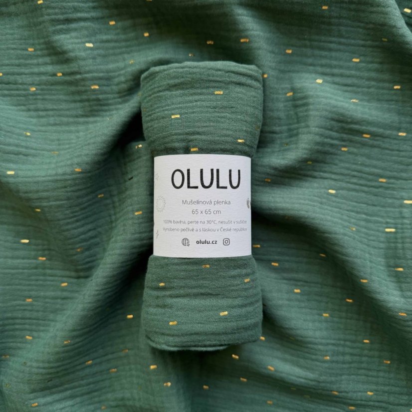 Olulu Mušelínová plenka tmavě zelená se zlatými proužky