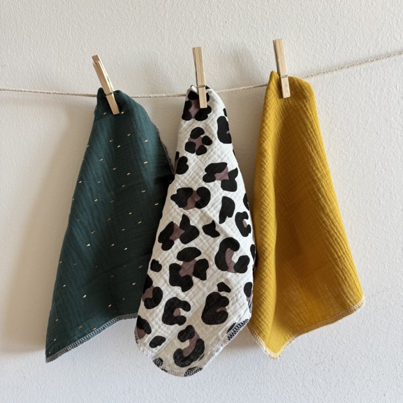 Olulu Sada mini plenek tmavě zelená se zlatými proužky, leopard, okrová