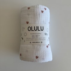 Zavinovací mušelínová plenka bílá s červenými srdíčky 130x110cm