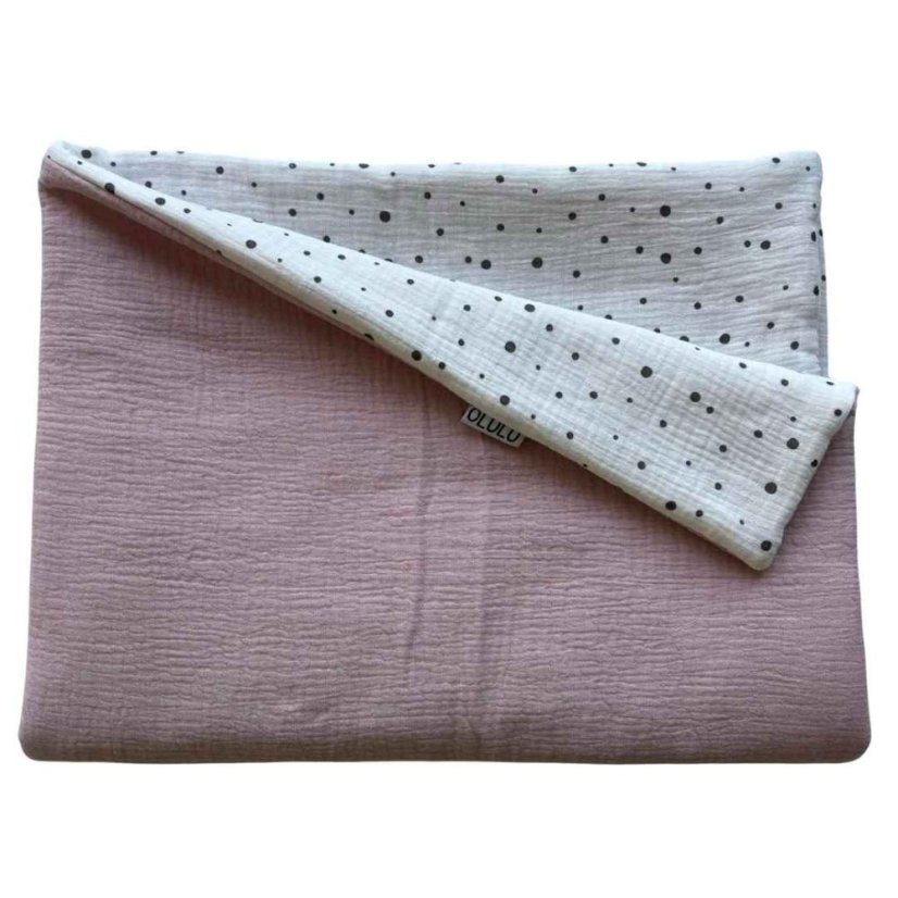 Olulu Mušelínová zateplená dečka bílá s černými puntíky + světle růžová