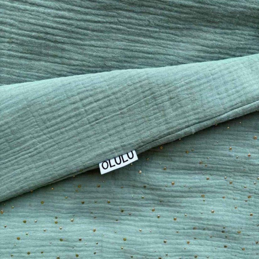 Olulu Mušelínová zateplená dečka mentolová se zlatými tečkami + zelená