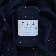 Olulu Zavinovací mušelínová plenka tmavě modrá se zlatými proužky