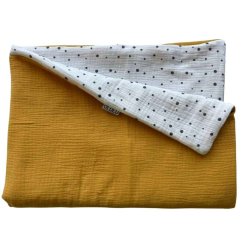 Olulu Mušelínová zateplená dečka bílá s černými puntíky + okrová Olulu Mušelínová zateplená dečka bílá s černými puntíky + okrová