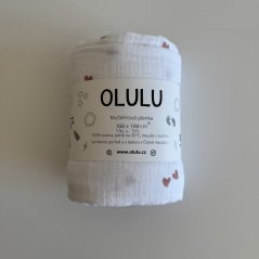 Zavinovací mušelínová plenka bílá s červenými srdíčky 130x80cm