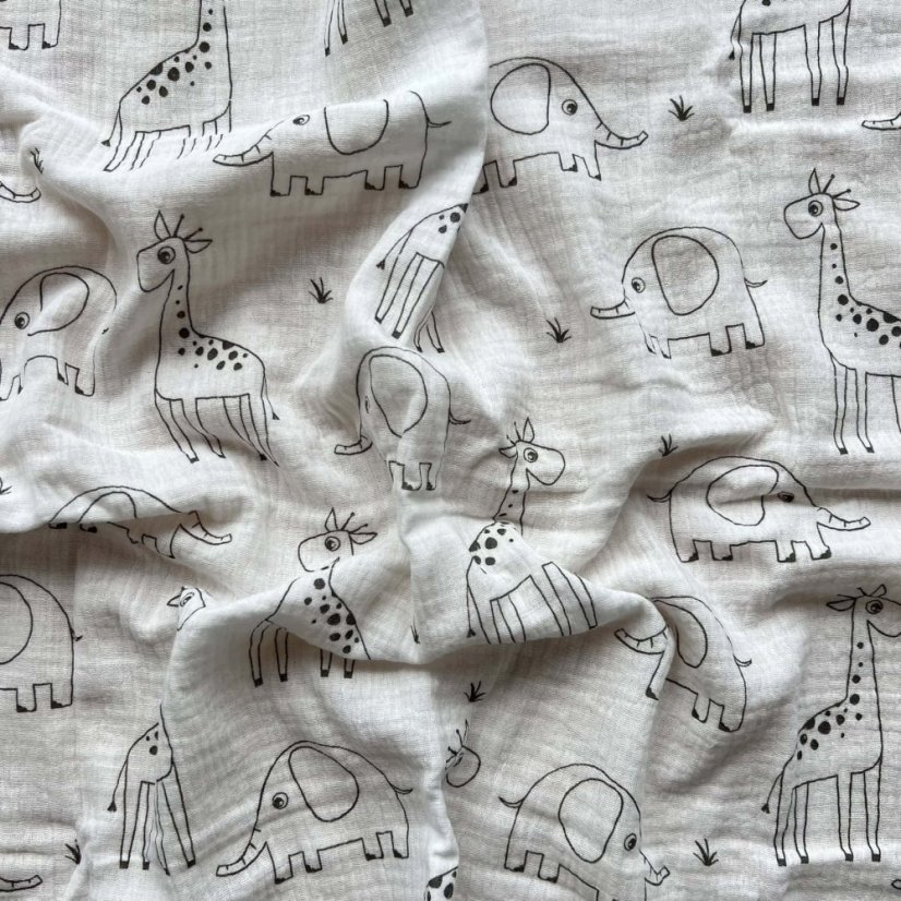 Olulu Mušelínová plenka bílé žirafky a sloni