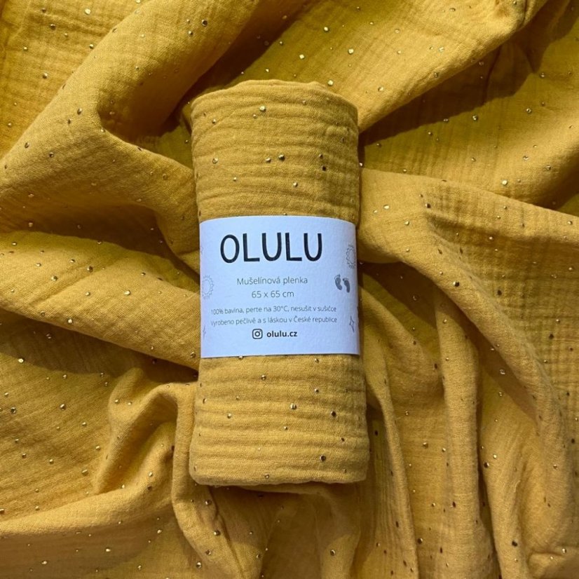 Mušelínová plenka okrová se zlatými tečkami