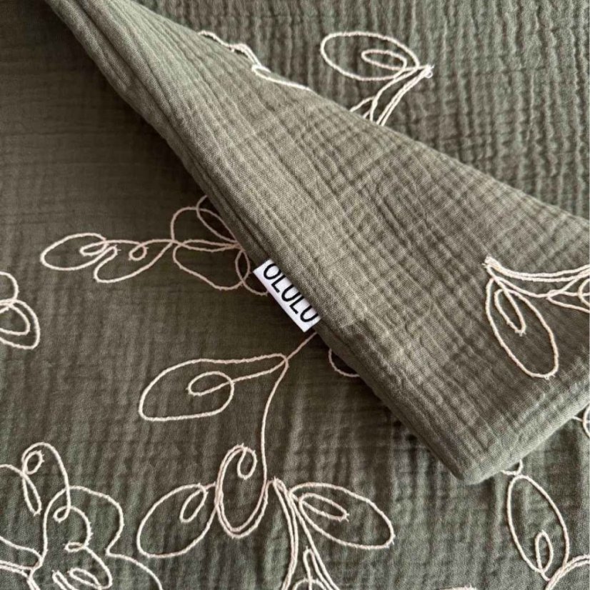 Olulu Mušelínová zateplená dečka khaki vyšívané květy