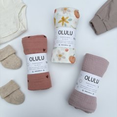 Olulu Akční set 3 plenek - růžová s červenými srdíčky, ovoce, světle růžová