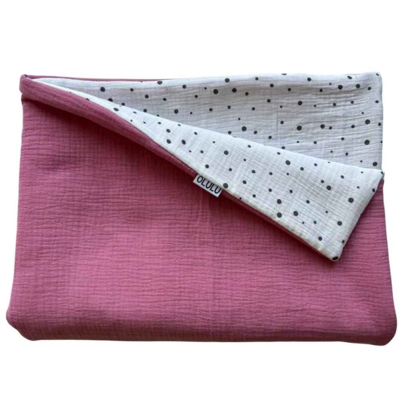 Olulu Mušelínová zateplená dečka bílá s černými puntíky + tmavě růžová